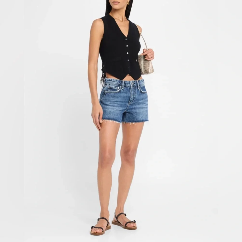 NWT! Rag & Bone Dre Low-Rise Cut-Off Blue Denim Shorts Medium Wash Size 28/M